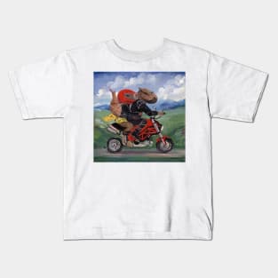 Capybaras riding motorcycle Kids T-Shirt